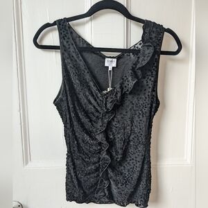Vintage NWT Armani Black Velvet Sheer Ruffle Top - Size 6